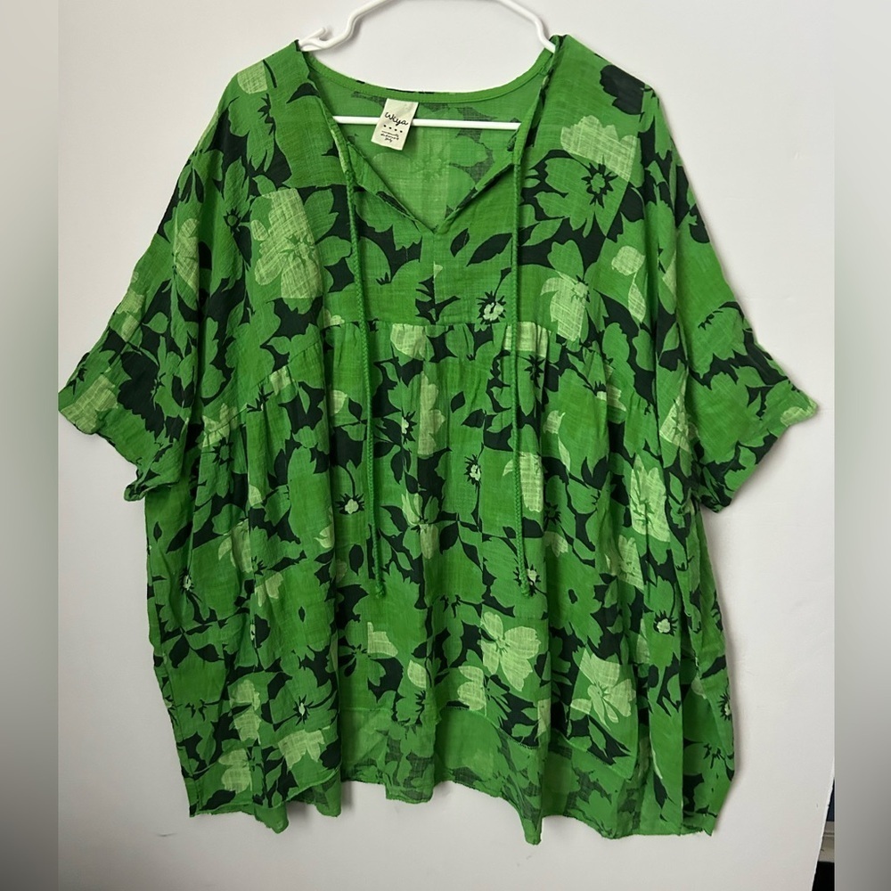 Wiya Green Floral Women's Top Tunic Size U